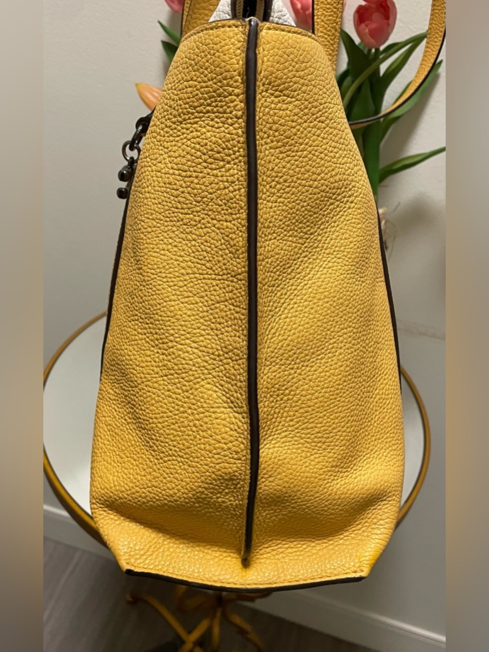Coach Genuine Leather pebble large two toned yellow white May Tote Bag - Picture 9 of 16